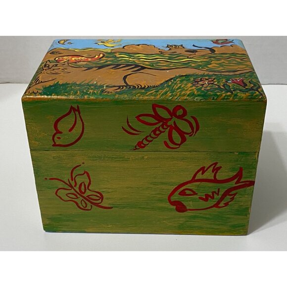 Hand-Painted Kitty Cat Wooden Storage Treasure Box Folk Art - Picture 2 of 8